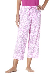 HUE Women's Printed Knit Capri Pajama Sleep Pant White-Blooms