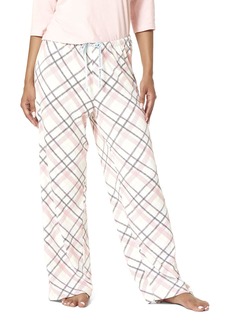 HUE Women's Plus Printed Knit Long Pajama Sleep Pant Off White-Hygge Plaid