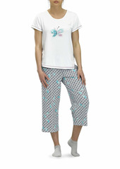 HUE womens Printed Knit Short Sleeve Tee and Capri 2 Piece Pajama Set   US
