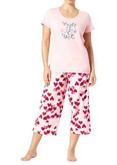 HUE Women's Printed Knit Short Sleeve Tee and Capri 2 Piece Pajama Set Lotus-You and Me