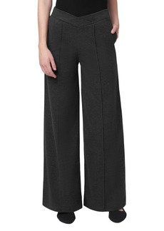 HUE Women's Pull On Wide Comfort Knit Crossover High Waist Dress Casual Flare Leg Pants