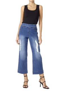 HUE Women's Cropped Flare  Wash-Ripped