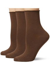 Hue Women's Roll Top Shortie Sock (Pack of 3) Sockshosiery -truffle