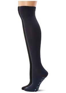 HUE Women's Rubber Boot Knee Sock Navy/Black-2 Pair Pack