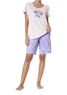 HUE womens Short Sleeve Shirt and Bermuda Sleep Short 2 Piece Pajama Set   US