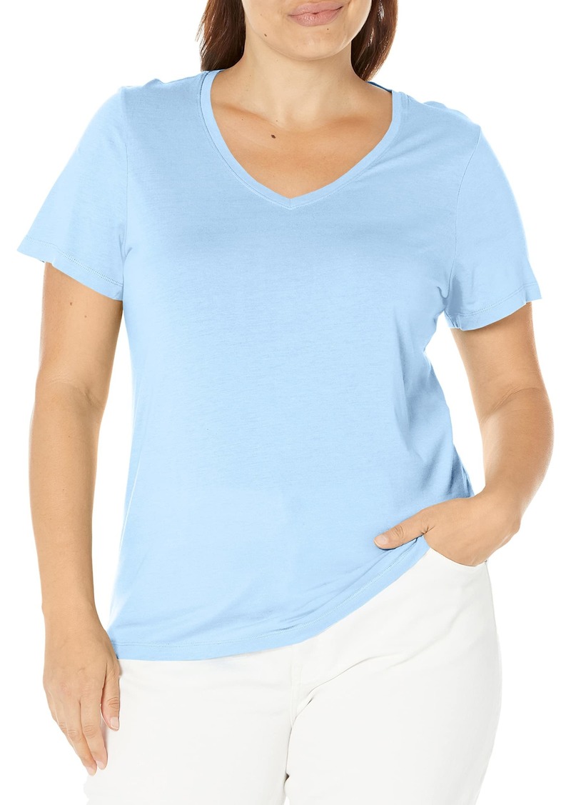 HUE Women's Basic Short Sleeve V-Neck T-Shirt for Lounging Or Sleeping Made with Temperature Regulating Technology