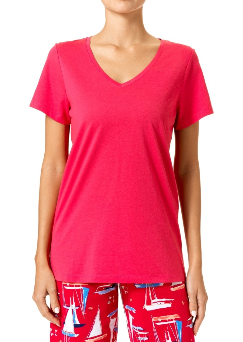 Hue Women's Solid Short-Sleeve V-Neck Sleep Tee - Nautical Red