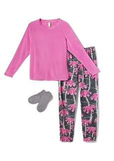 HUE Women's Super Soft Fleece 3 Piece Pajama Set Carmine Rose-Palmlights