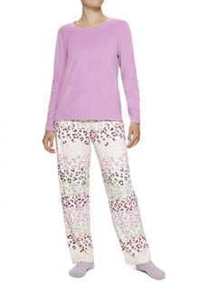 HUE Women's Plus Size Super Soft Fleece 3 Piece Pajama Set Smokey Grape-Leopard