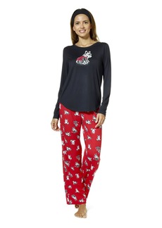 HUE Women's Timeless Soft Jersey 3 Piece Pajama Set Black-Dog Down Time