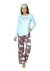 HUE Women's Timeless Soft Jersey 3 Piece Pajama Set Petit Four-Snowman's Land