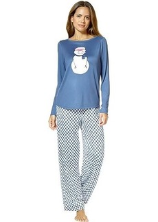 Hue Snowman Smiles Brushed Loose Knit Pajama Set