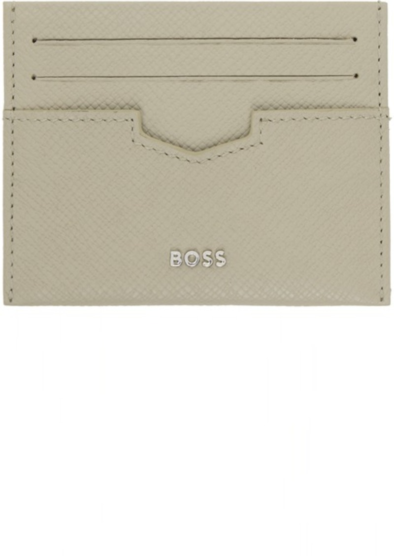 Hugo Boss BOSS Beige Embossed Leather Card Holder