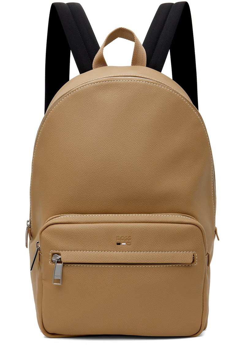 Hugo Boss BOSS Beige Faux-Leather Logo & Signature Stripe Backpack