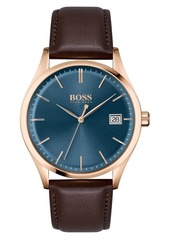 Hugo Boss BOSS Commissioner Leather Strap Watch
