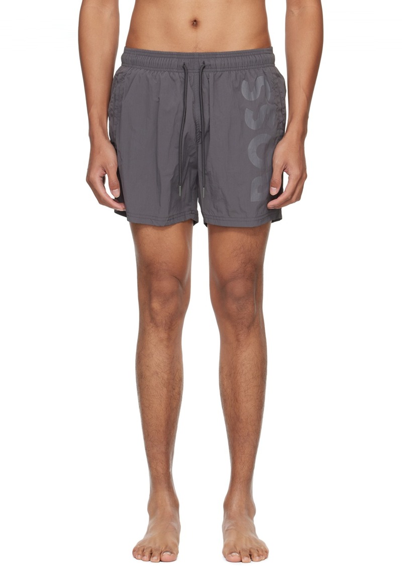 Hugo Boss BOSS Gray Large Print Swim Shorts