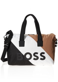 Hugo Boss BOSS Men's Flag Polyester Small Duffle Bag Iconic Camel Brown/Deep Black/White