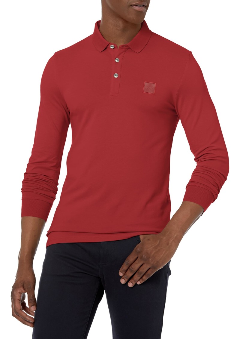 Hugo Boss BOSS Men's Garment Dyed Long Sleeve Polo Shirt with Logo Patch