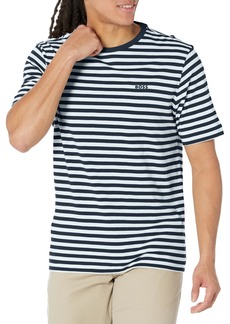 Hugo Boss BOSS Men's Horizontal Stripe Short Sleeve T-Shirt Blank White/Navy Blue