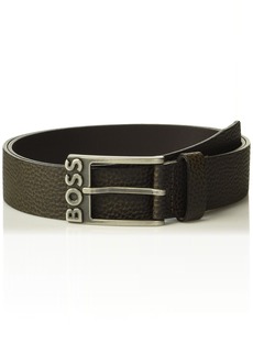 Hugo Boss BOSS Men's Simo Grainy Leather Belt with Branding on Metal Frame