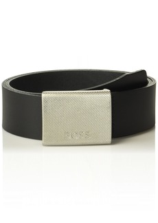 Hugo Boss BOSS Men's Smooth Leather Belt with Textured Plaque Buckle