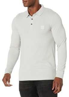 Hugo Boss BOSS Men's Square Patch Logo Slim Fit Long Sleeve Polo Shirt high Rise Grey