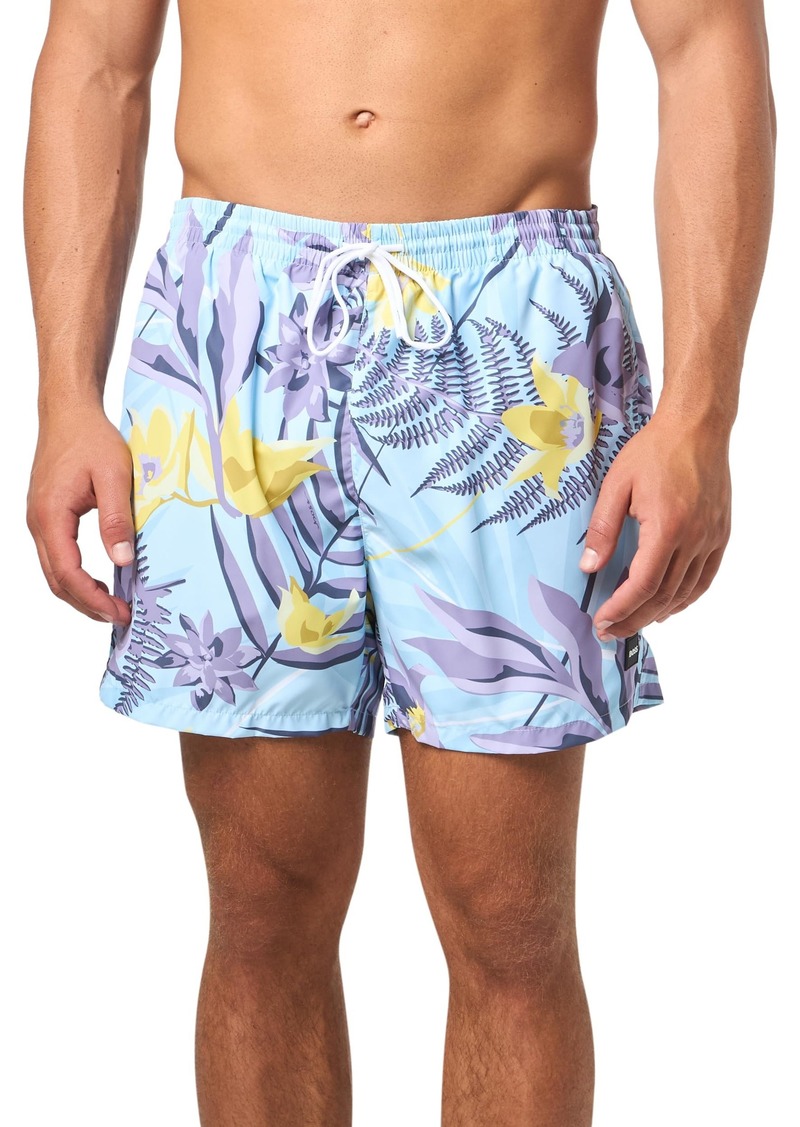 Hugo Boss BOSS Men's Standard Piranha Tropical Print Swim Trunks Purple sage Flowers
