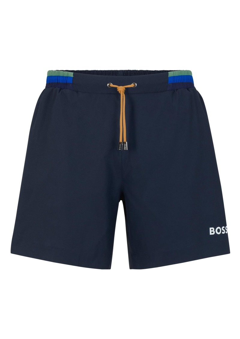 Hugo Boss BOSS Men's Standard Signature Stripe Swim Trunk Night Sky Blue/Pepper Stem Green/Soft Blue XL