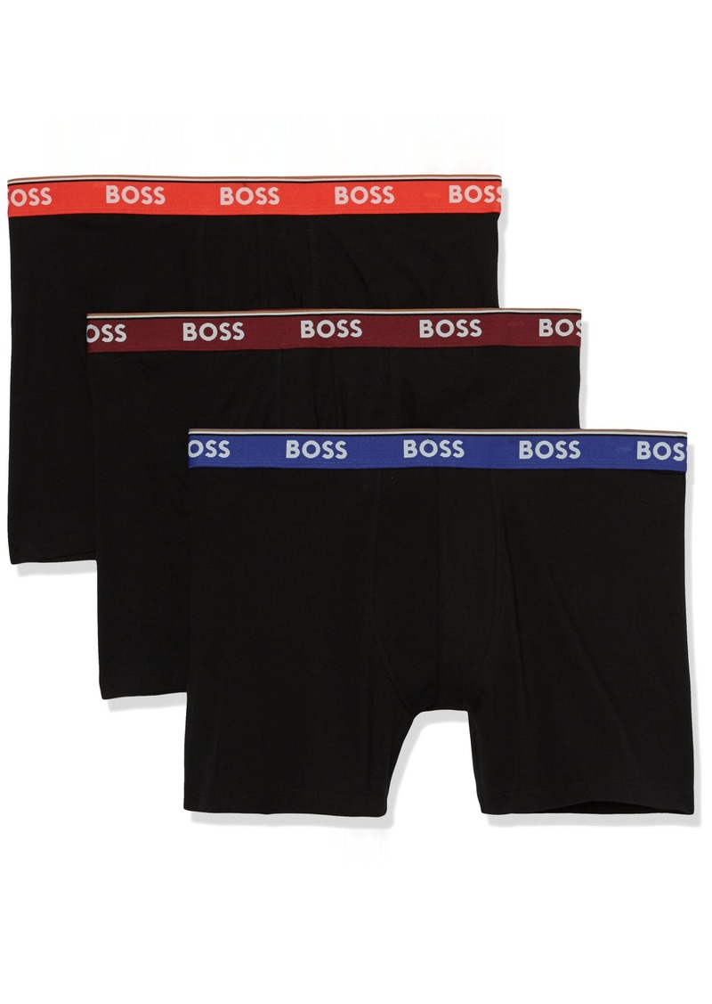 Hugo Boss BOSS Men's Three Pack Power Boxer Briefs Orange/Deep Black Bijou Blue/Deep Black Cabernet Wine/Black