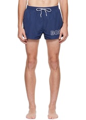 Hugo Boss BOSS Navy Crinkled Swim Shorts