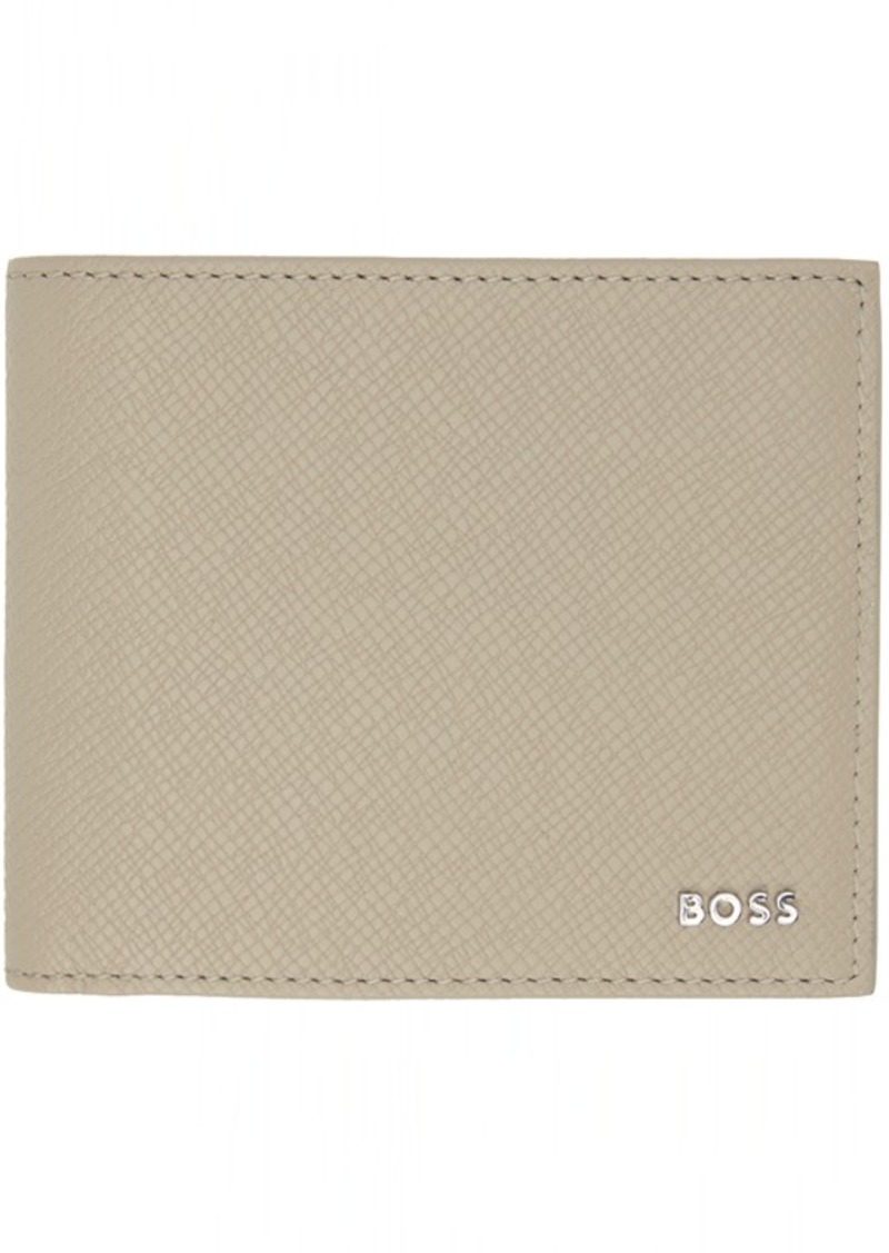 Hugo Boss BOSS Taupe Embossed Leather Logo Lettering Wallet