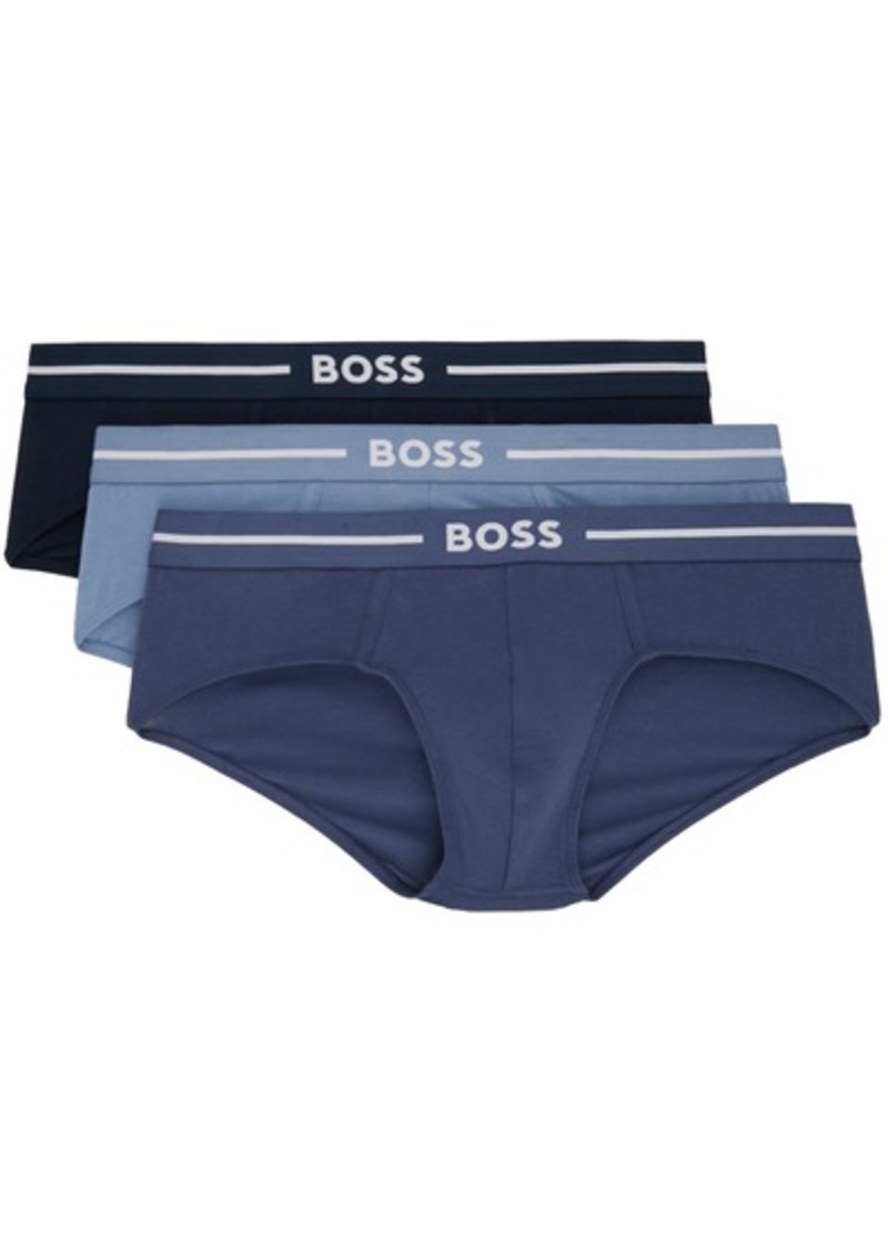 Hugo Boss BOSS Three-Pack Navy & Blue Jacquard Logo Briefs