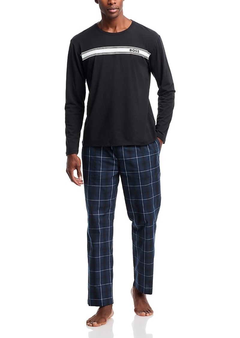 Hugo Boss Boss Urban Cotton Logo Tee & Plaid Pajama Pants Set