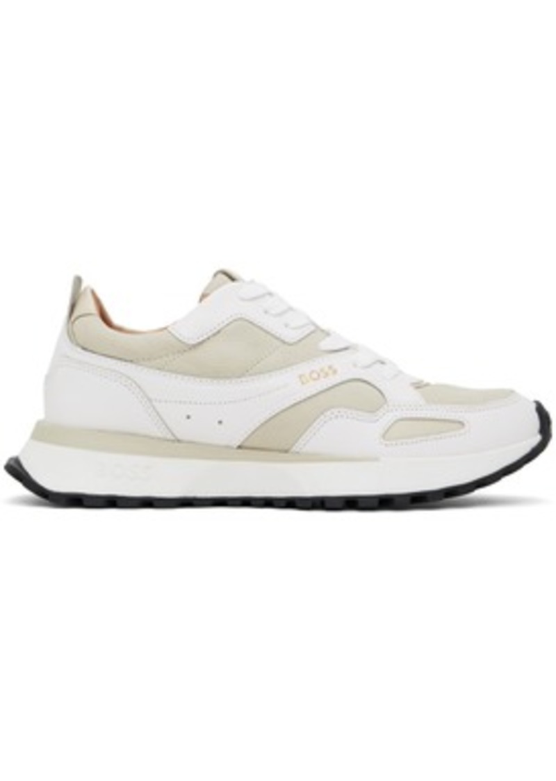 Hugo Boss BOSS White & Beige Leather Padded Collar Sneakers