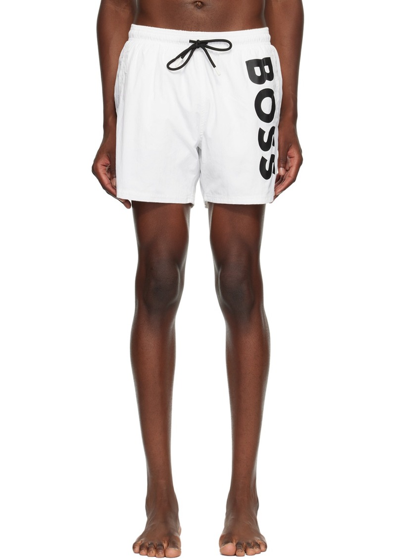 Hugo Boss BOSS White Vertical Logo Print Swim Shorts