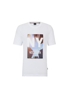 Hugo Boss Cotton-jersey T-shirt with mixed-media artwork