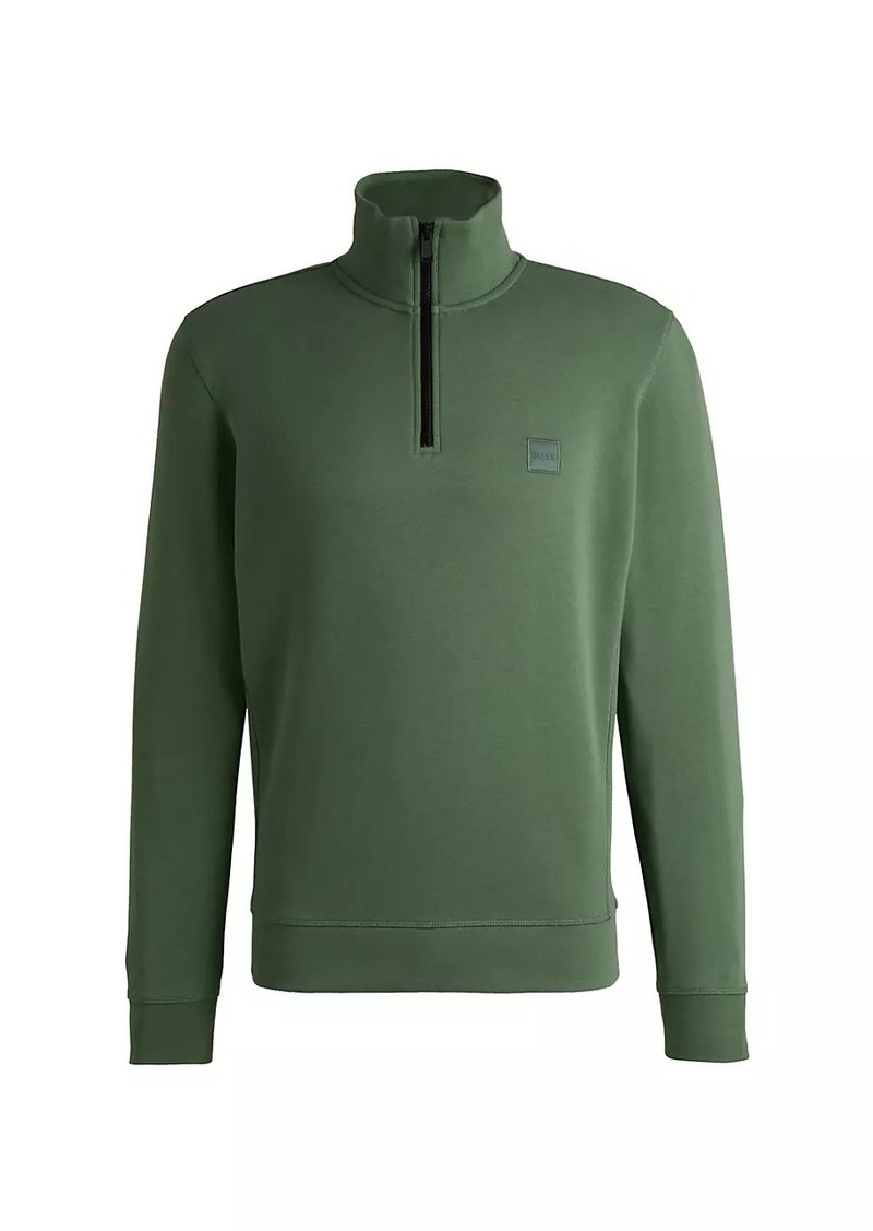 Hugo Boss Cotton-Terry Zip-Neck Sweatshirt with Logo Patch