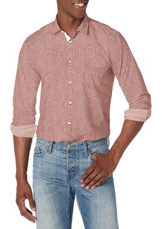 Hugo Boss BOSS Men's All Over Pattern Button Down Shirt Burnt red/White Rectangles