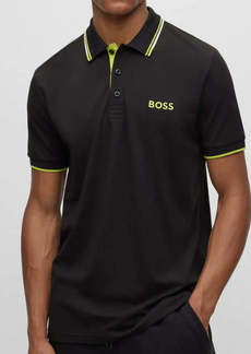 HUGO BOSS Men Paddy Pro Short Sleeve Deep Black/Electric Lime Polo T-Shirt
