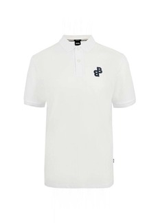 Hugo Boss Men Parlay -White Pique Cotton BB Logo Short Sleeve Polo Shirt