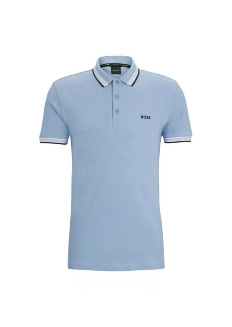 Hugo Boss Men's Paddy Pique Cotton Short Sleeve Polo T-Shirt, Pastel Blue
