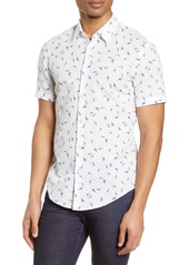 Hugo Boss BOSS Ronn Slim Fit Print Short Sleeve Button-Up Linen & Cotton Shirt
