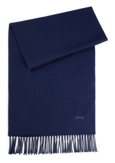 Hugo Boss Pure-wool scarf with embroidered logo and fringing