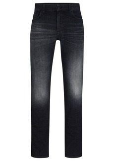 Hugo Boss Regular-fit jeans in black Italian cashmere-touch denim