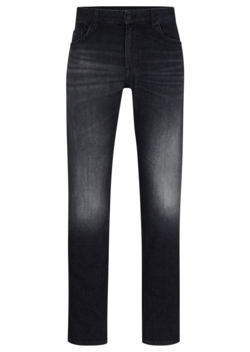 Hugo Boss Regular-fit jeans in black Italian cashmere-touch denim