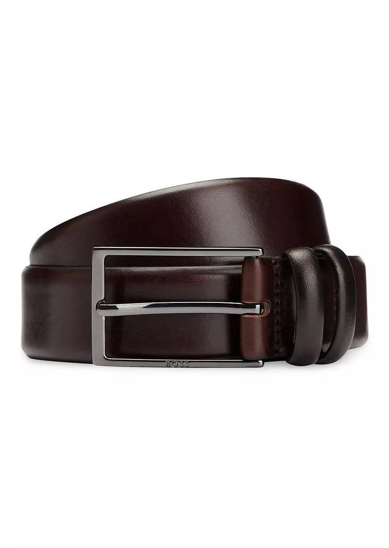 Hugo Boss Vegetable-Tanned Leather Belt with Gunmetal Hardware