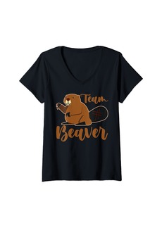 Hunter Beaver Lover | Beaver Saying | Forest Animal | Team Beaver V-Neck T-Shirt