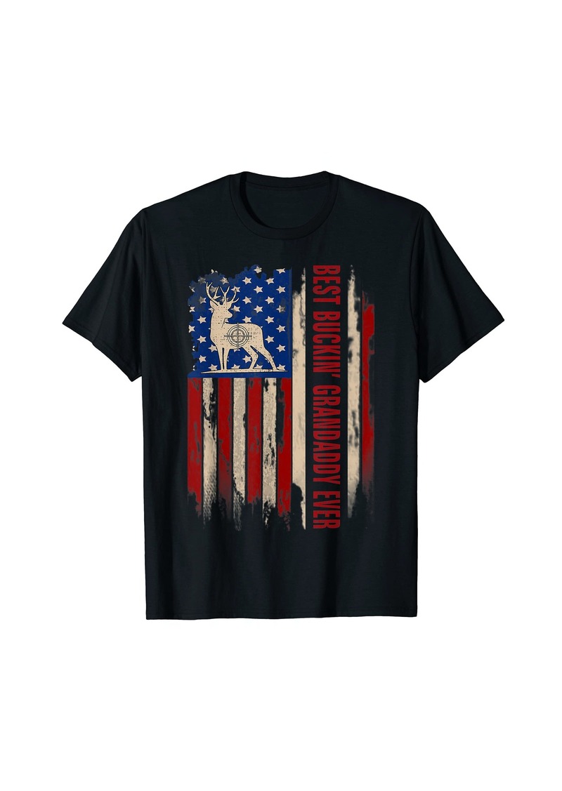 Hunter Best Buckin' Grandaddy Ever American USA Flag Deer Hunting T-Shirt