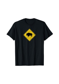 Hunter Bison Warning Sign Buffalo National Park Camping Vintage T-Shirt