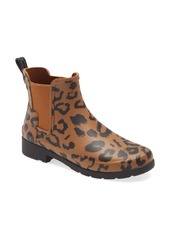 Hunter Original Leopard Print Refined Chelsea Waterproof Rain Boot (Women)